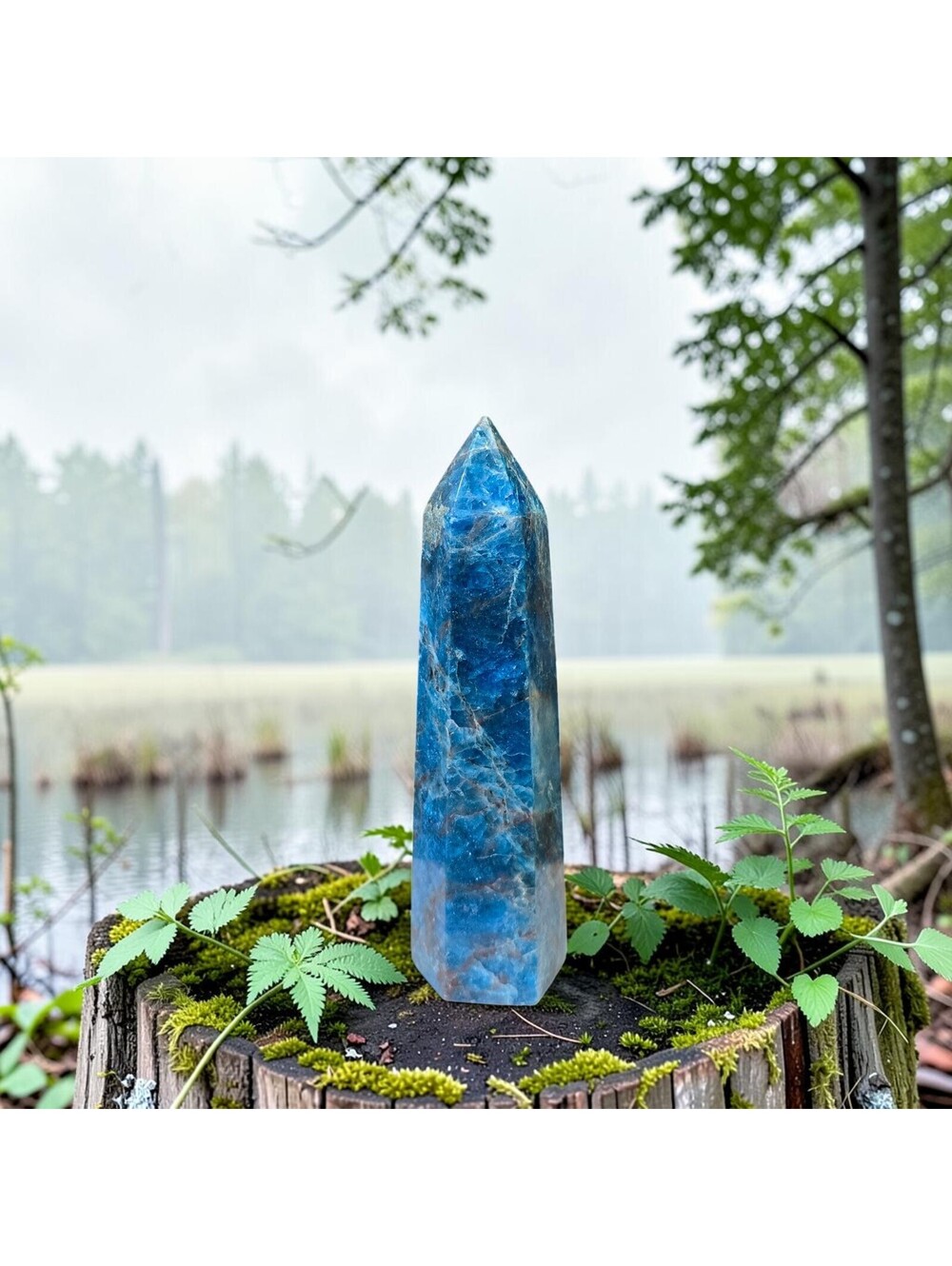 A190. Blue Apatite Natural Crystal Tower Point- High quality!